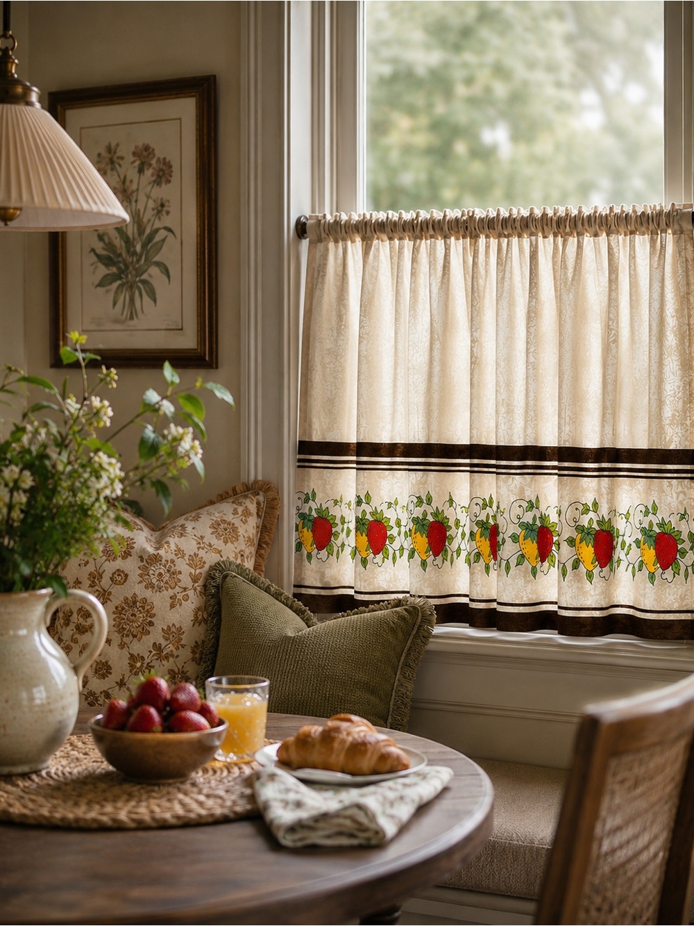 Vintage SEARS 2-pcs 70-80’s Kitchen Window Cotton Curtains Fruit Motif #0410267